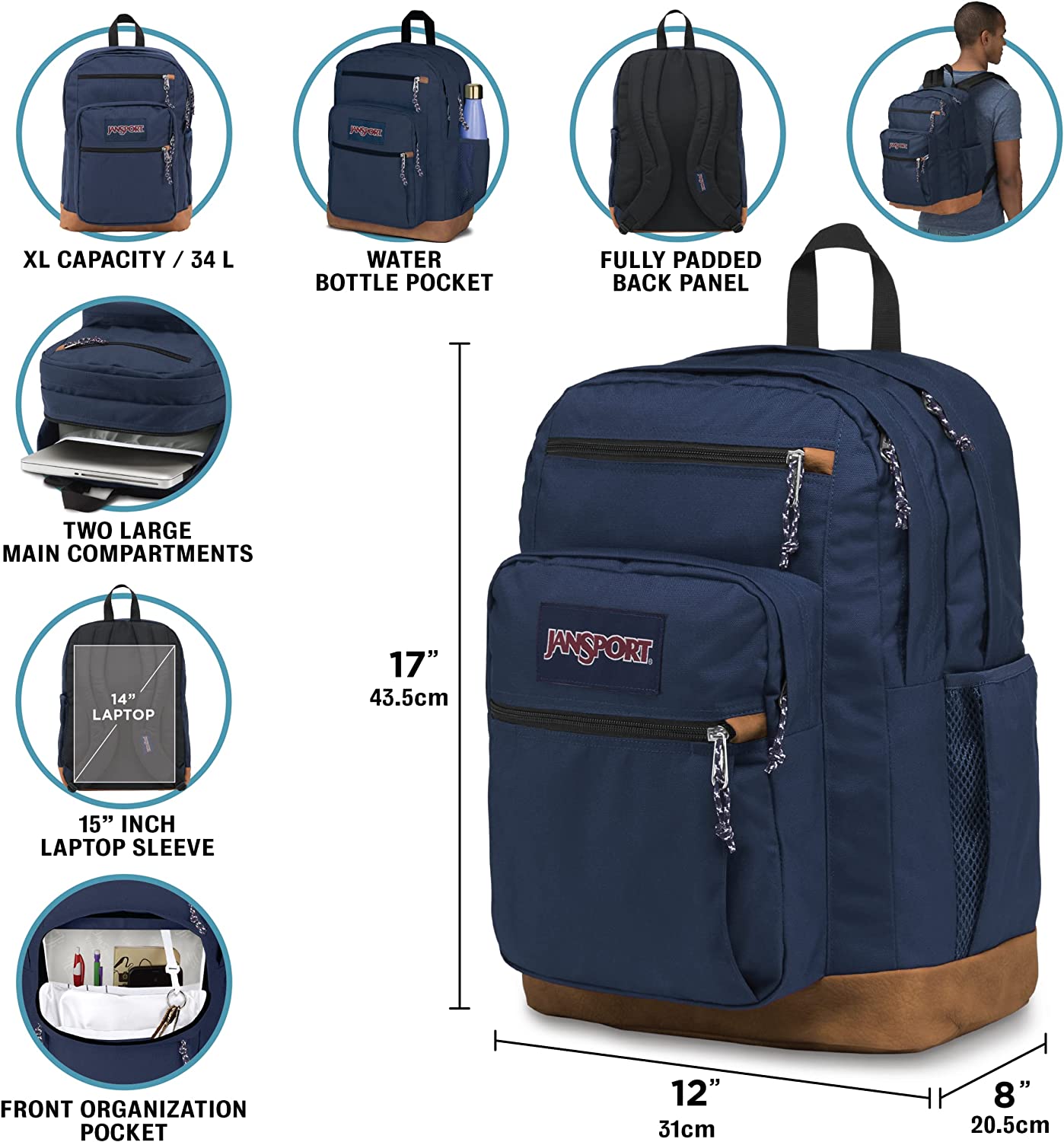 JanSport Cool Student Backpack for College Students, Teens, with 15-inch Laptop Sleeve, Black - Large Computer Bag Rucksack with 2 Compartments, Ergonomic Straps - Bookbag for Men, Women - Image 3